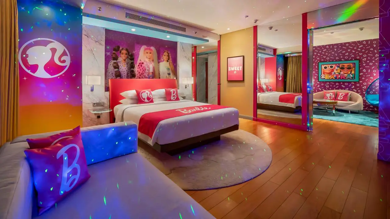 Barbie Suite con luces multicolores y decoración temática en todo